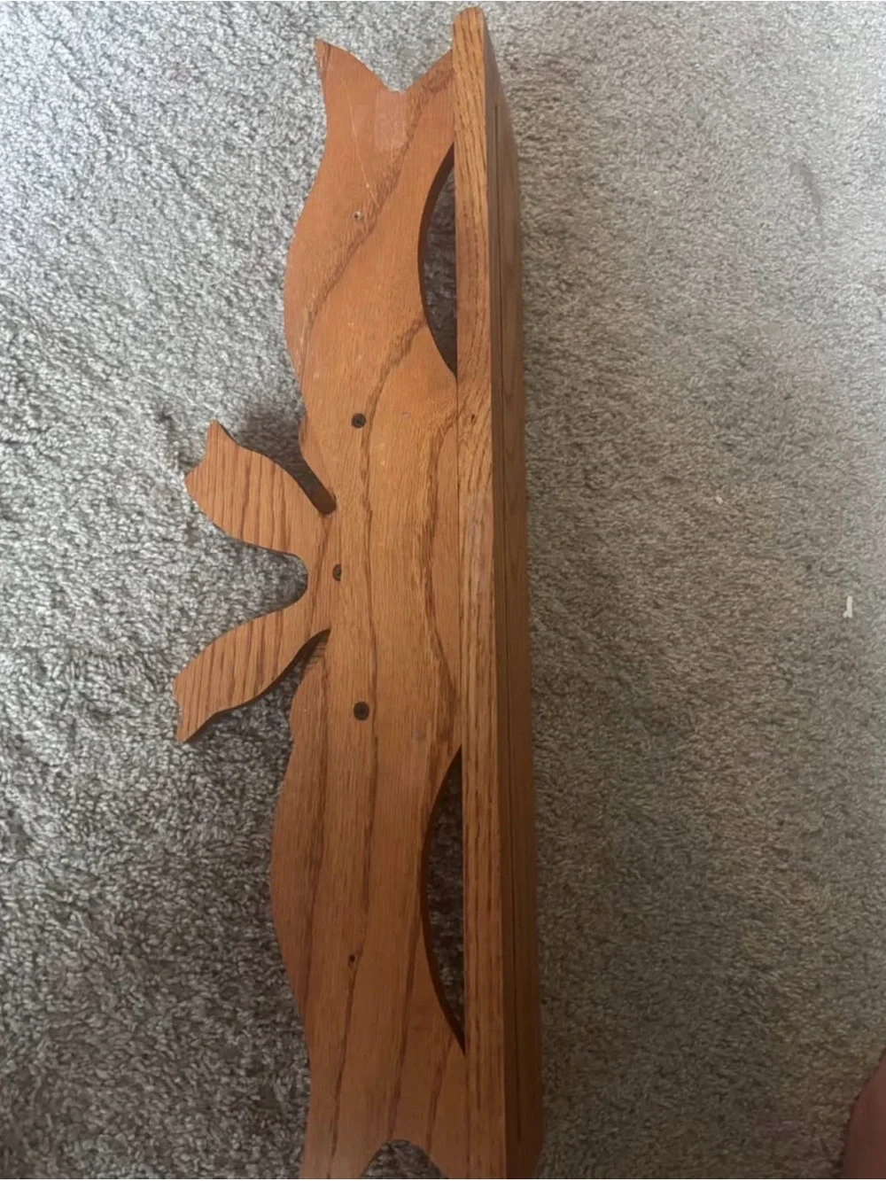 Vintage Solid Oak Wooden Wall Shelf with Decorative Bow